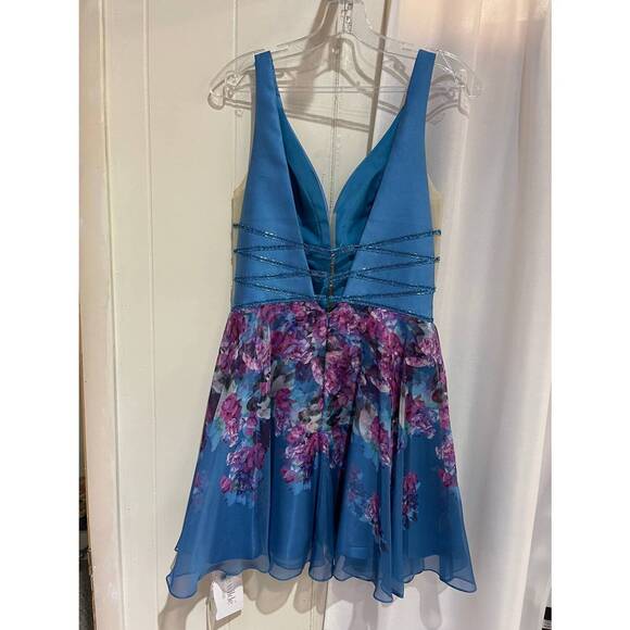 NEW ELLIE WILDE printed chiffon mini dress in teal / multi - Picture 4 of 4